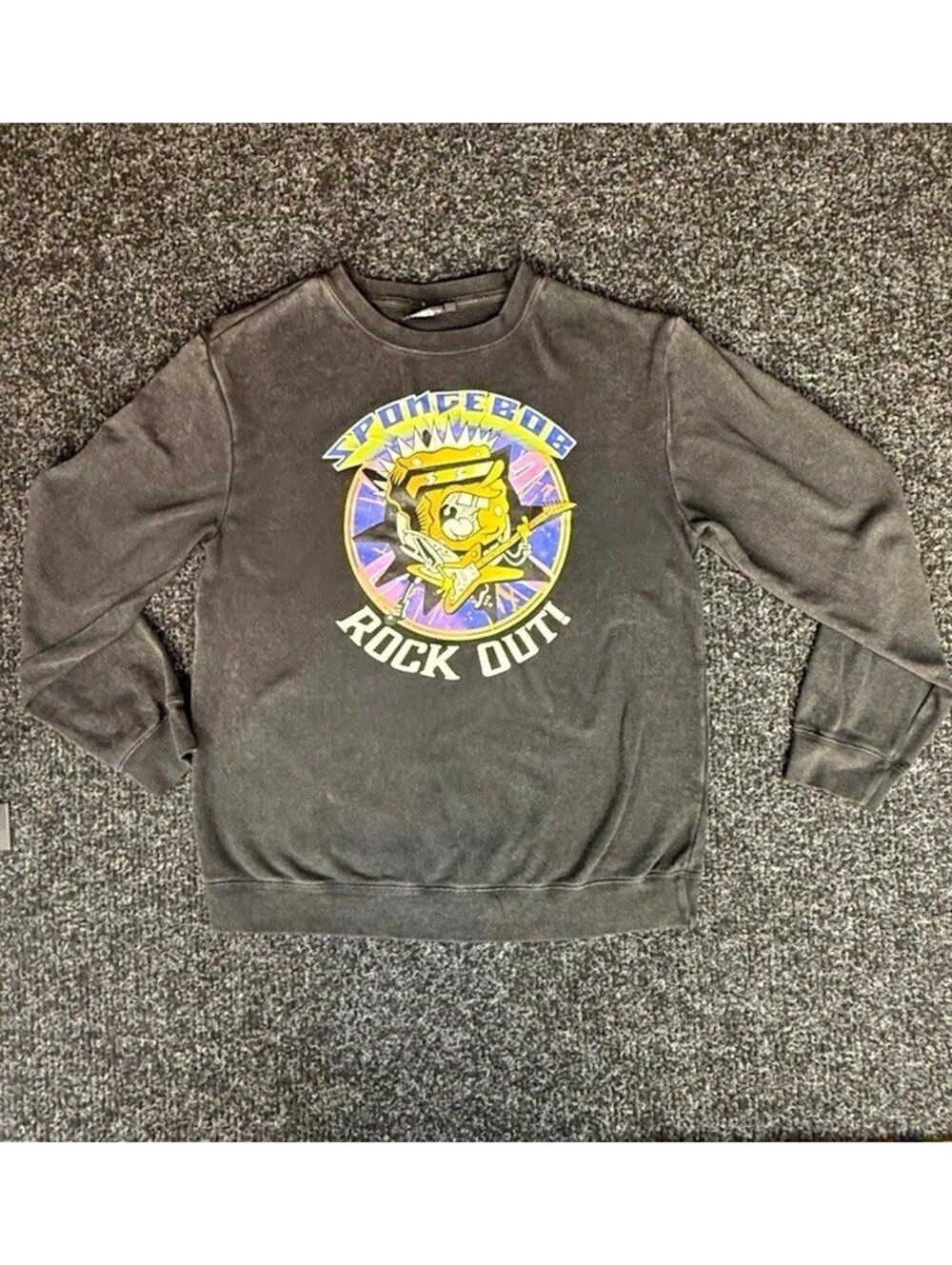 Nickelodeon Black Rock SpongeBob Graphic Print Pullover Crew Neck Men's M